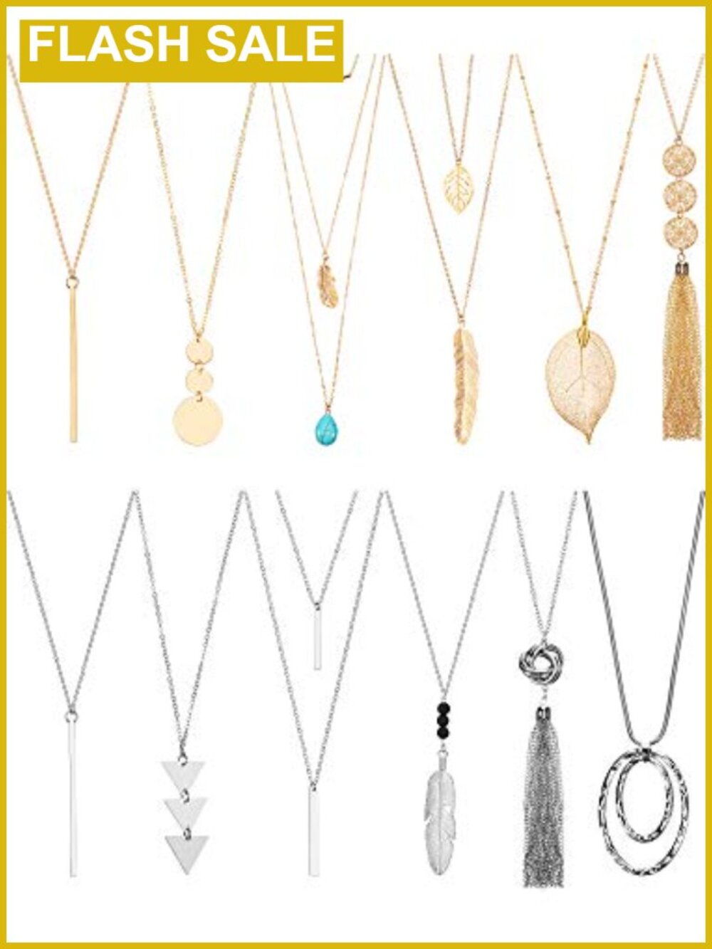 12 Pc Long Pendant Y Necklace Set Alloy Tassel Statement Jewelry Gift